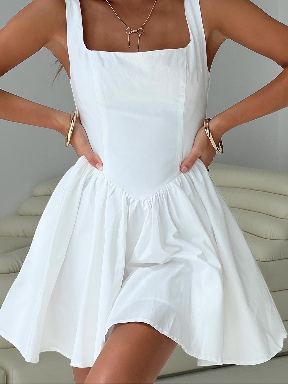 Princess Polly White Square-Neck Mini Dress